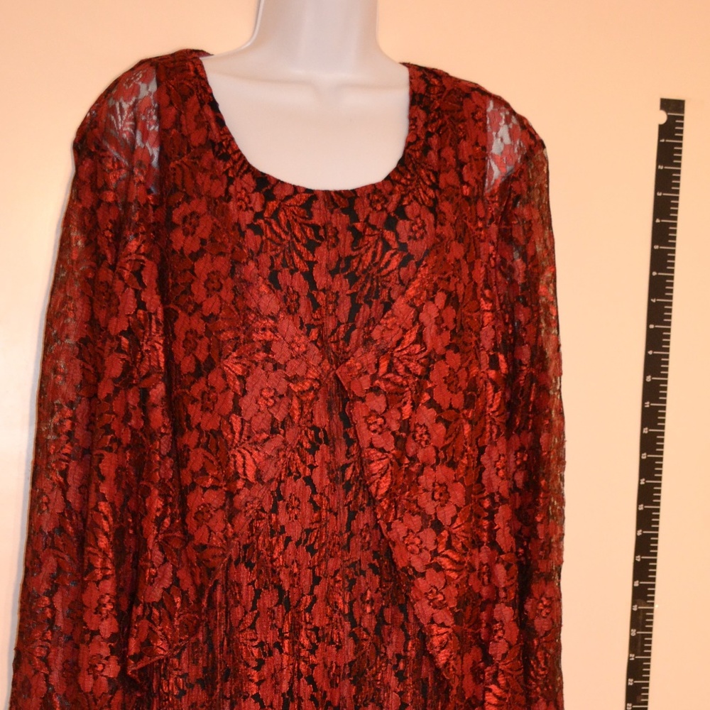 Long lace red and black XL size dress, 2PC,
